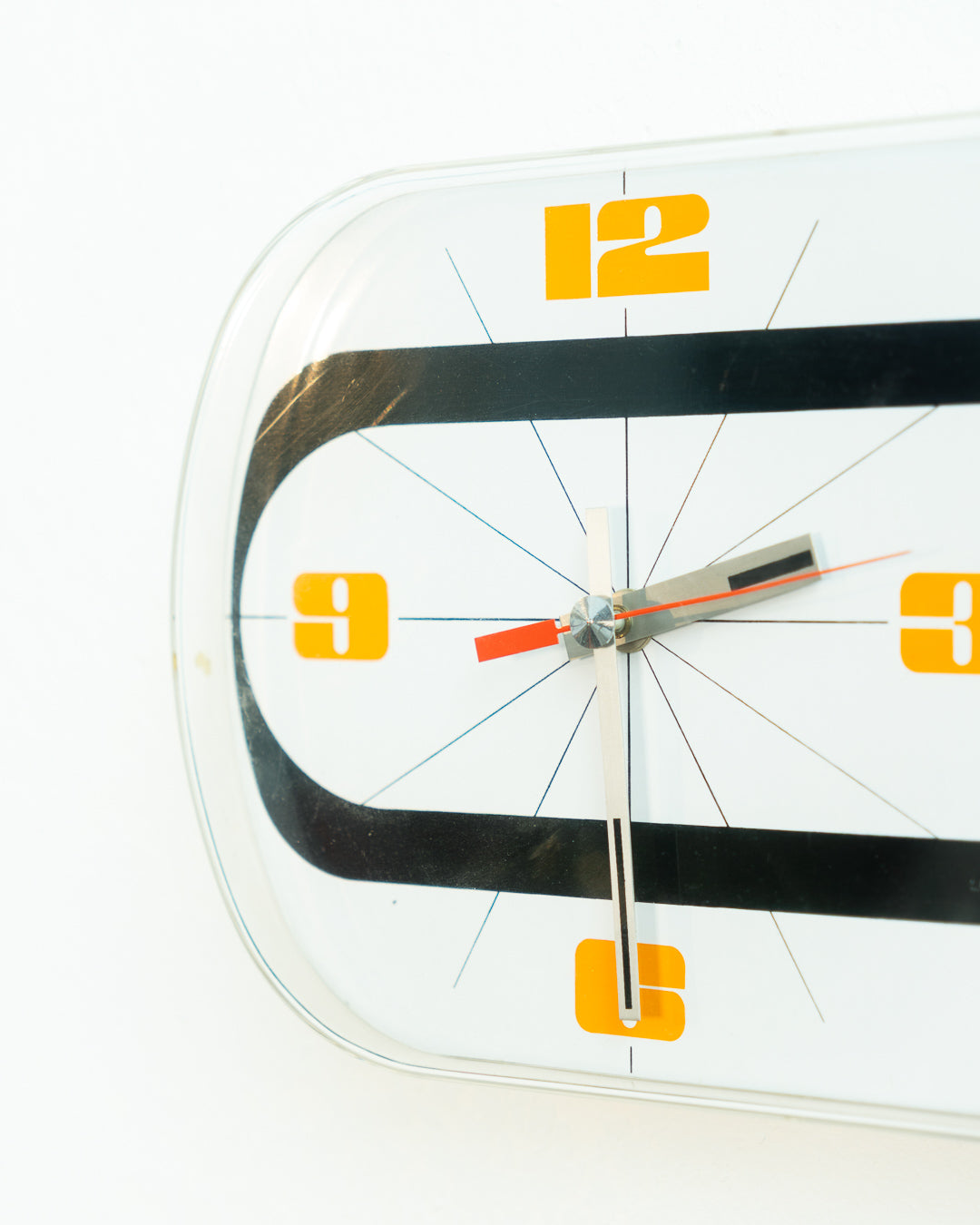 Vintage Jaz Electronic Thermic wall clock in white and orange with thermometer, 1975 French Space Age design. Vecino Shop