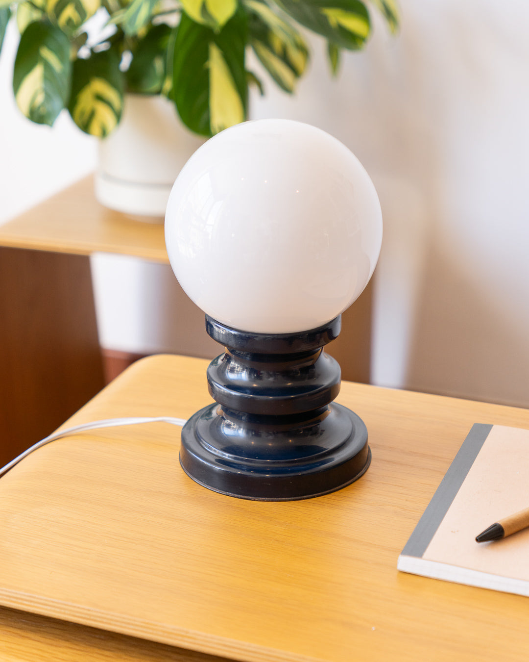 Vintage Space Age Opalina deep blue table lamp, 1970s, very good condition. Vecino Shop