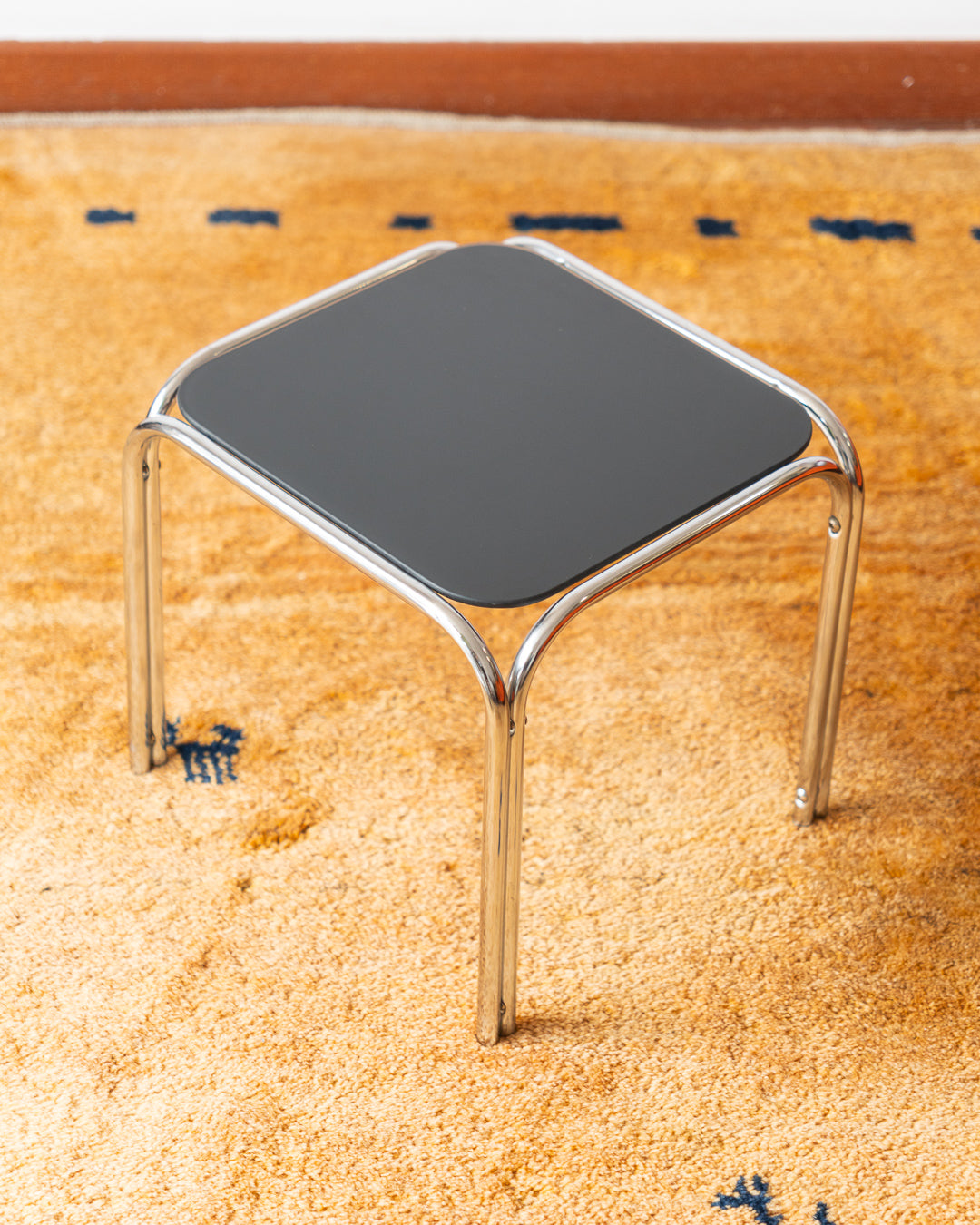 Retro Chrome & Black Glass Mini Side Table – 1970s Style