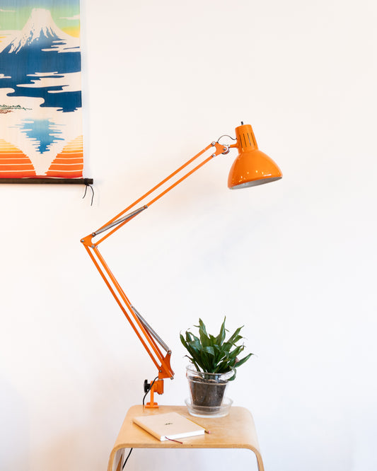 Vintage FASE orange articulated architect lamp with clamp 1960s