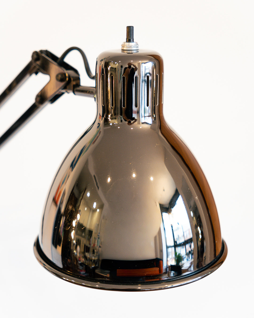 Vintage Metalúrgica architect desk lamp in dark chrome metal with articulated flexo arms, 1970s design