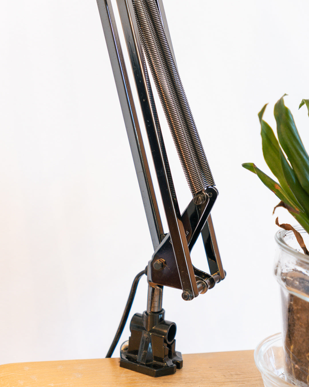 Vintage Metalúrgica architect desk lamp in dark chrome metal with articulated flexo arms, 1970s design