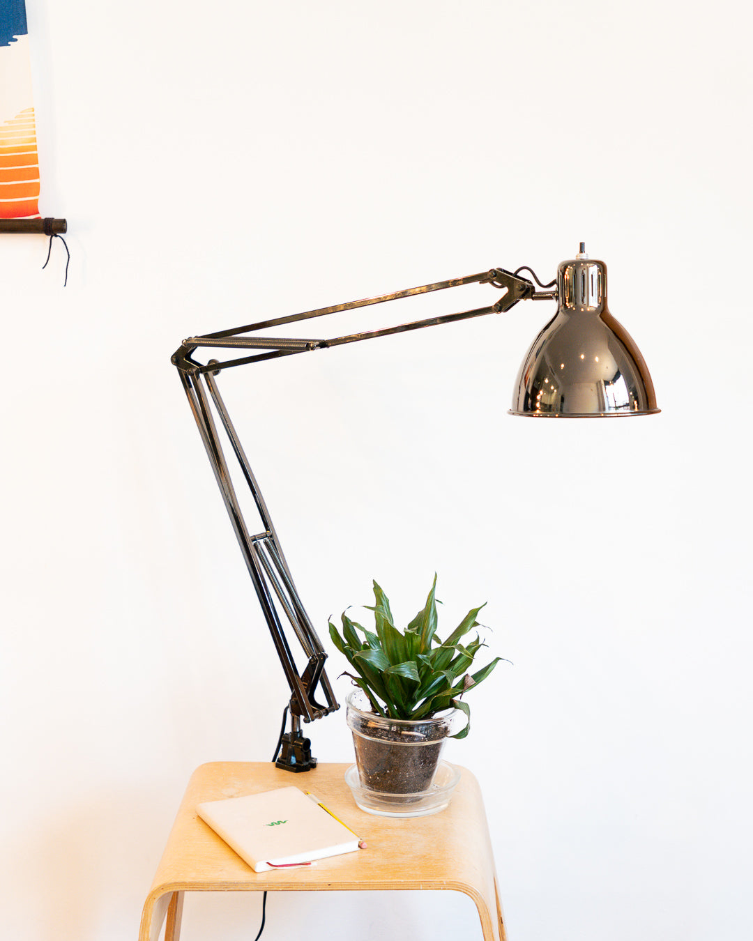Vintage Metalúrgica architect desk lamp in dark chrome metal with articulated flexo arms, 1970s design