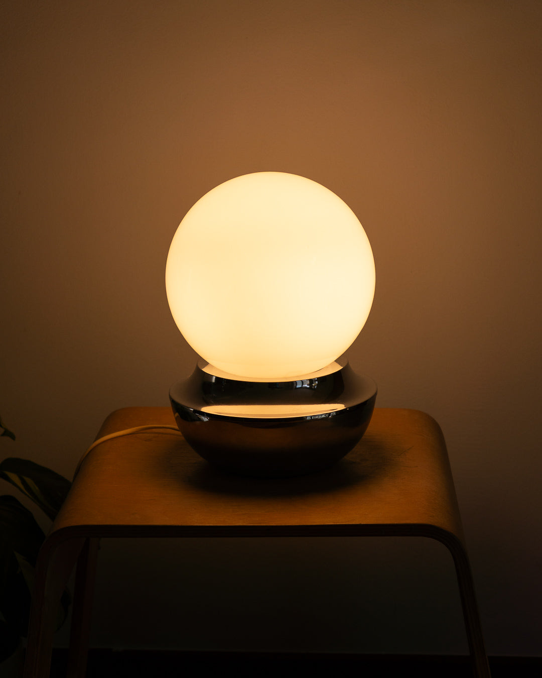 Vintage Space Age XL Chrome & Opaline Orb Table Lamp – 1970s