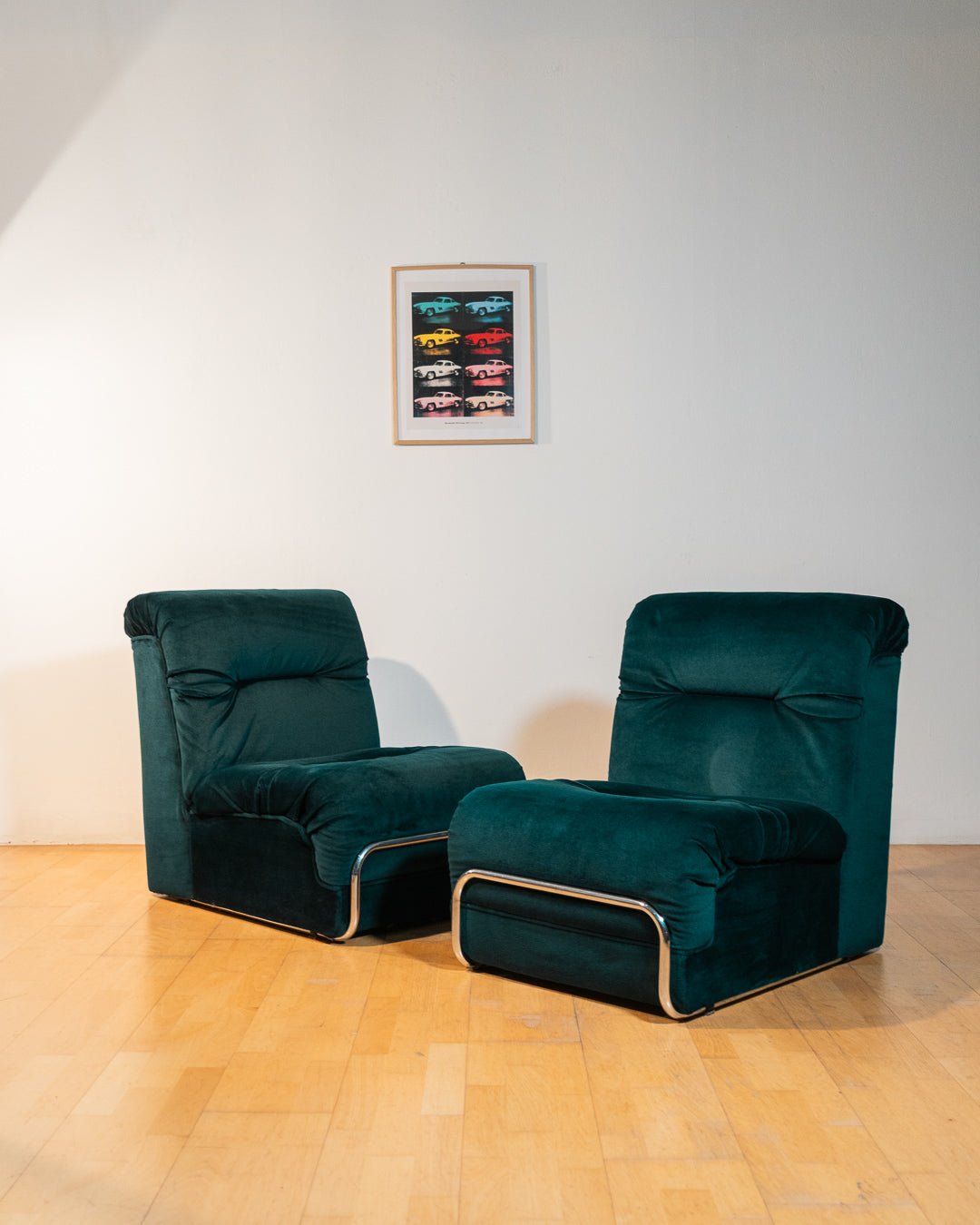 Vintage emerald green modular sectional sofa with tubular chrome structure, 1970s design, very good vintage condition. Vecino Shop