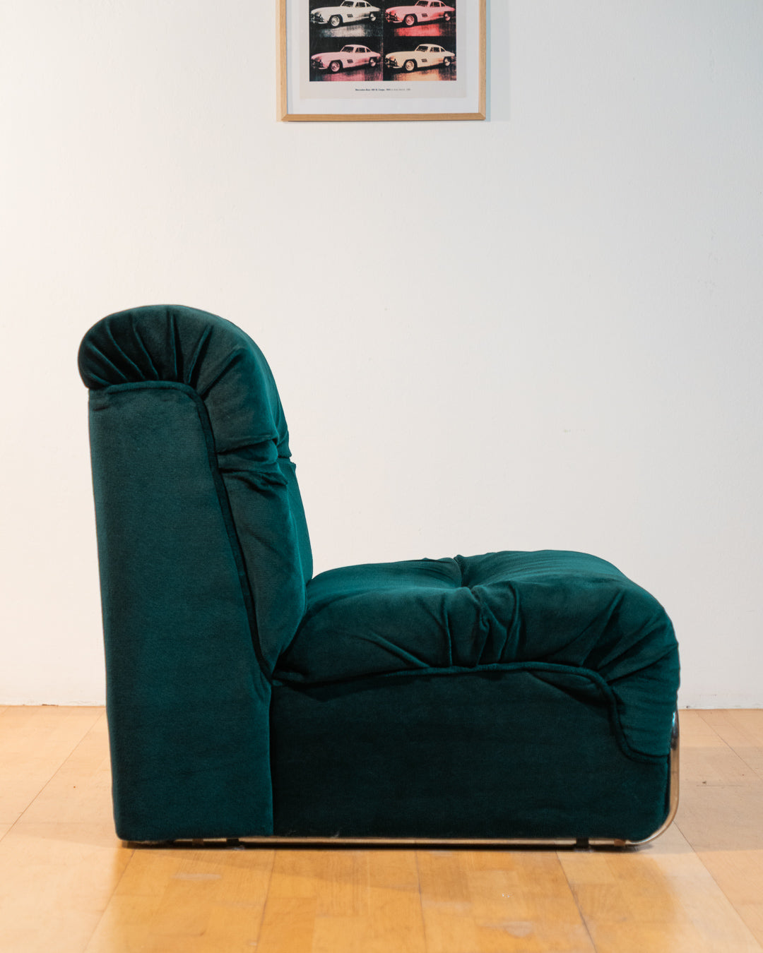 Vintage emerald green modular sectional sofa with tubular chrome structure, 1970s design, very good vintage condition. Vecino Shop