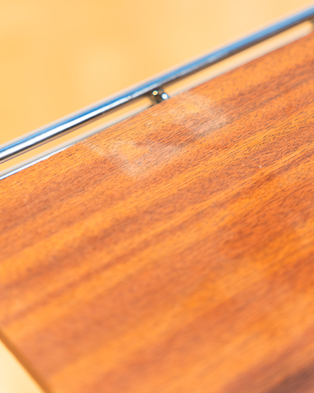 Rare 1960s Multistrux chrome modular shelving system with five shelves, mixed wood and metal shelves, restored vintage unit. Vecino Shop
