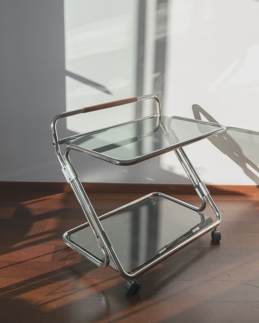 Mid Century Modern Glass and Chrome Auxiliary Table - Vecino Shop