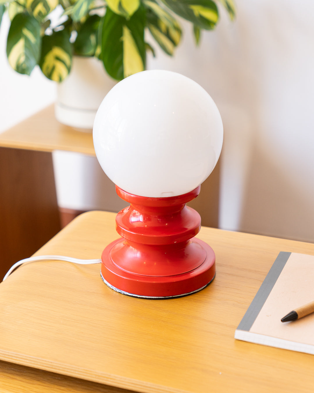 Vintage Space Age Opalina red table lamp, 1970s, very good condition. Vecino Shop