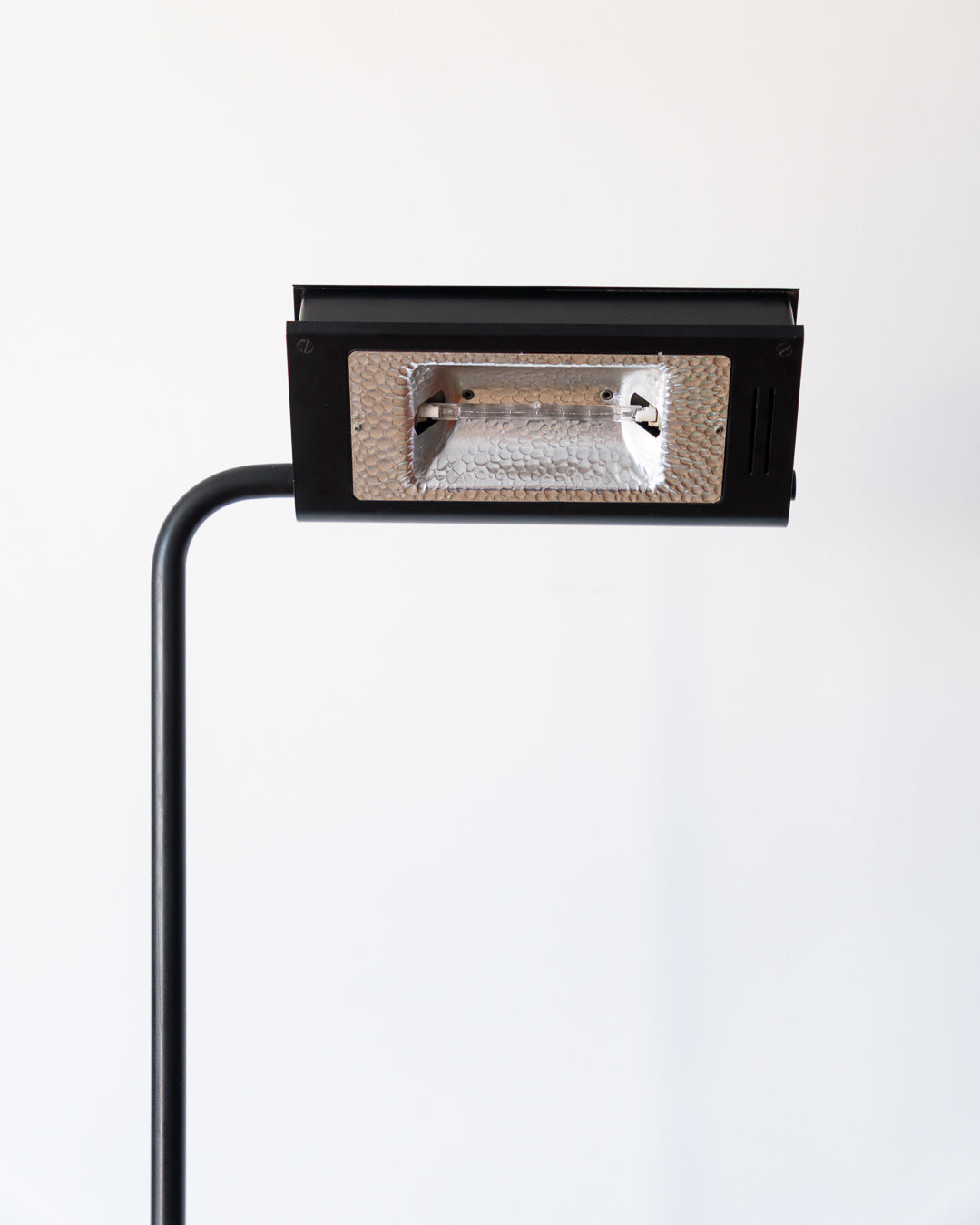 Vintage Retrolux Milano black floor lamp with book-style shade, halogen, foot dimmer, Italy – Vecino Shop