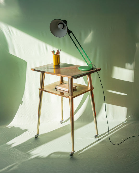 Vintage Scandinavian side table with tapered legs and clean lines. A Mid-Century Modern gem from the 1960s. Warm wood tone and minimalist elegance - Vecino Shop