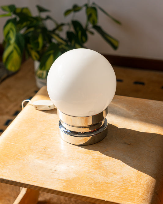 Vintage 1970s Space Age chrome and opaline glass table lamp with original switch – Vecino Shop