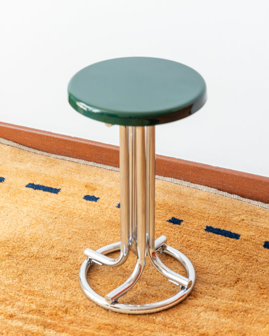 Space Age green stool with chrome base and round plastic seat – 1970s vintage