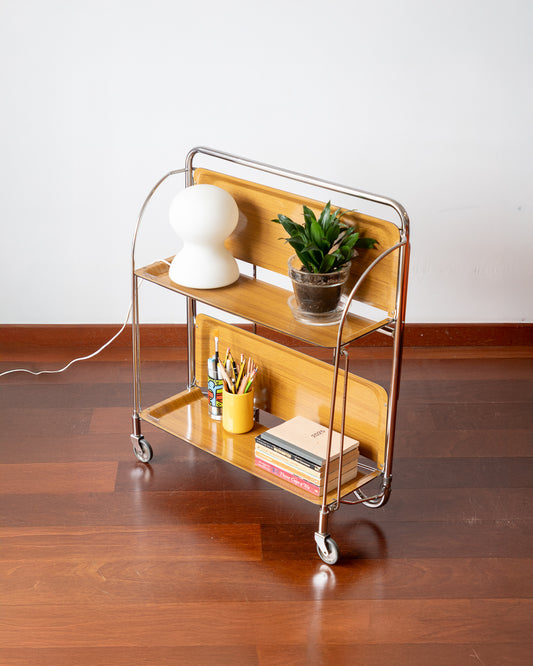Vintage 1970s Bremshey Dinett folding serving trolley with chrome frame and wooden trays – Vecino Shop