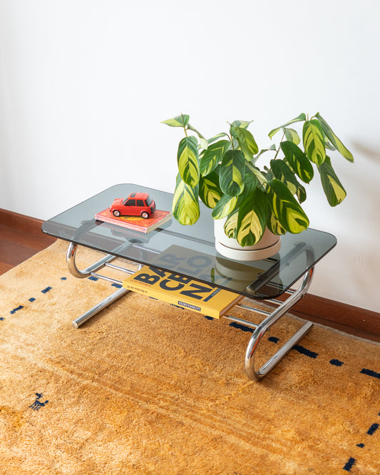 Vintage 1970s Chrome Center Table with Chrome Rod Rack & Glass Top