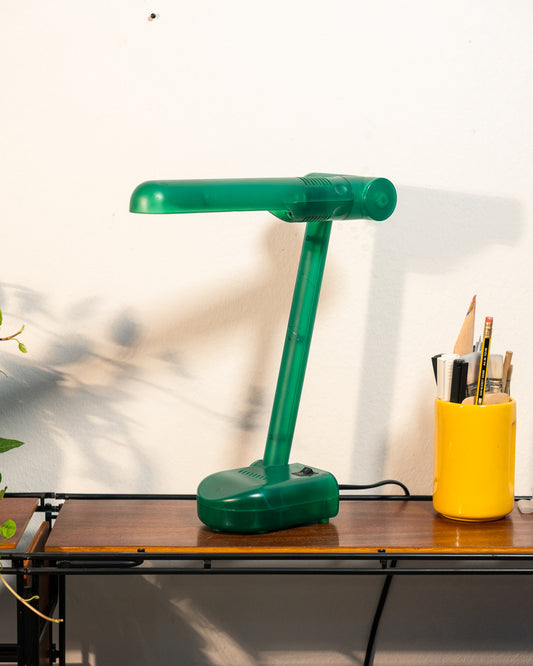 Vintage translucent green plastic foldable Pop Art lamp from the 1990s with fluorescent bulb. Vecino Shop