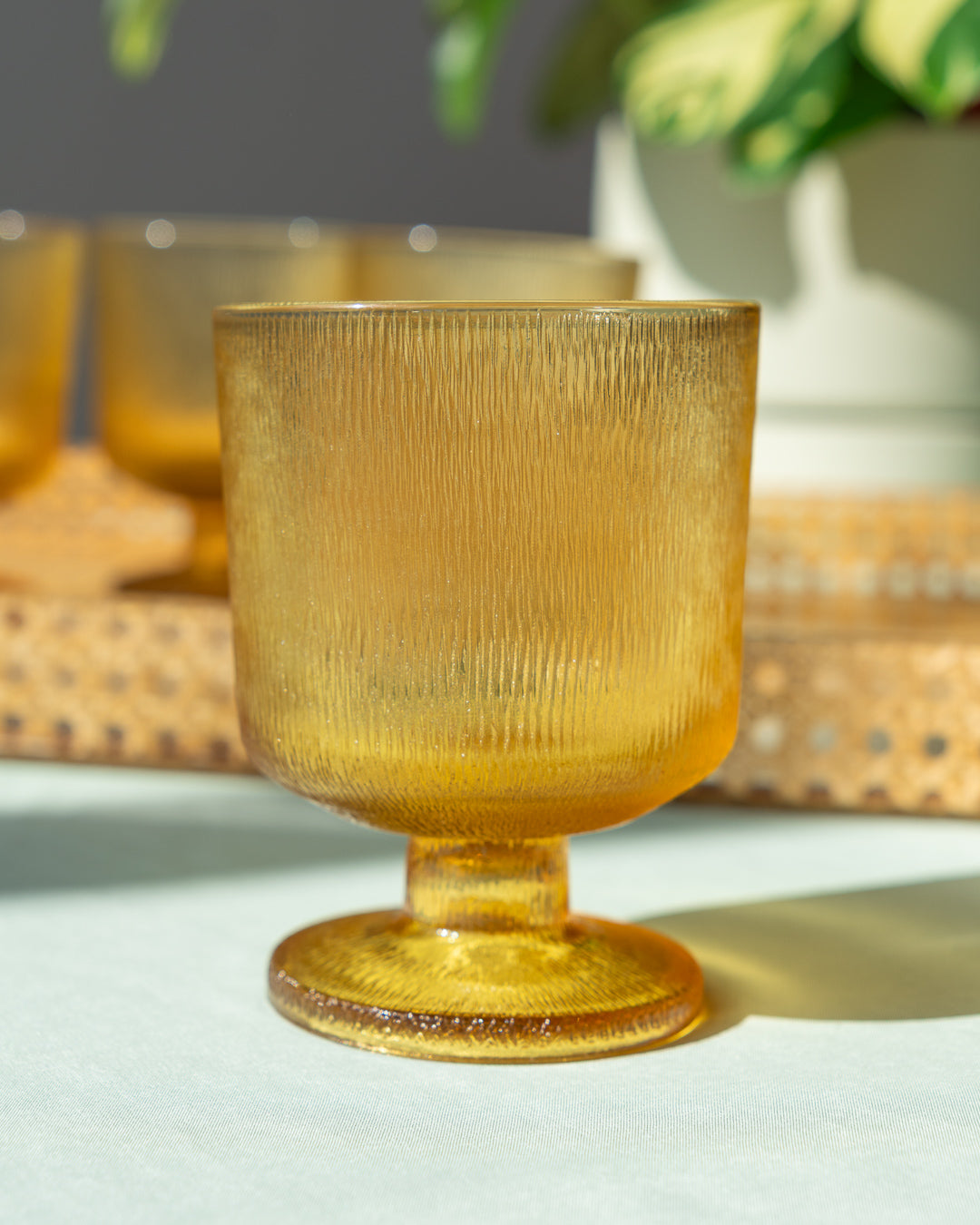 Vintage amber glass footed tumblers set of 4 – MCM – Vecino Shop