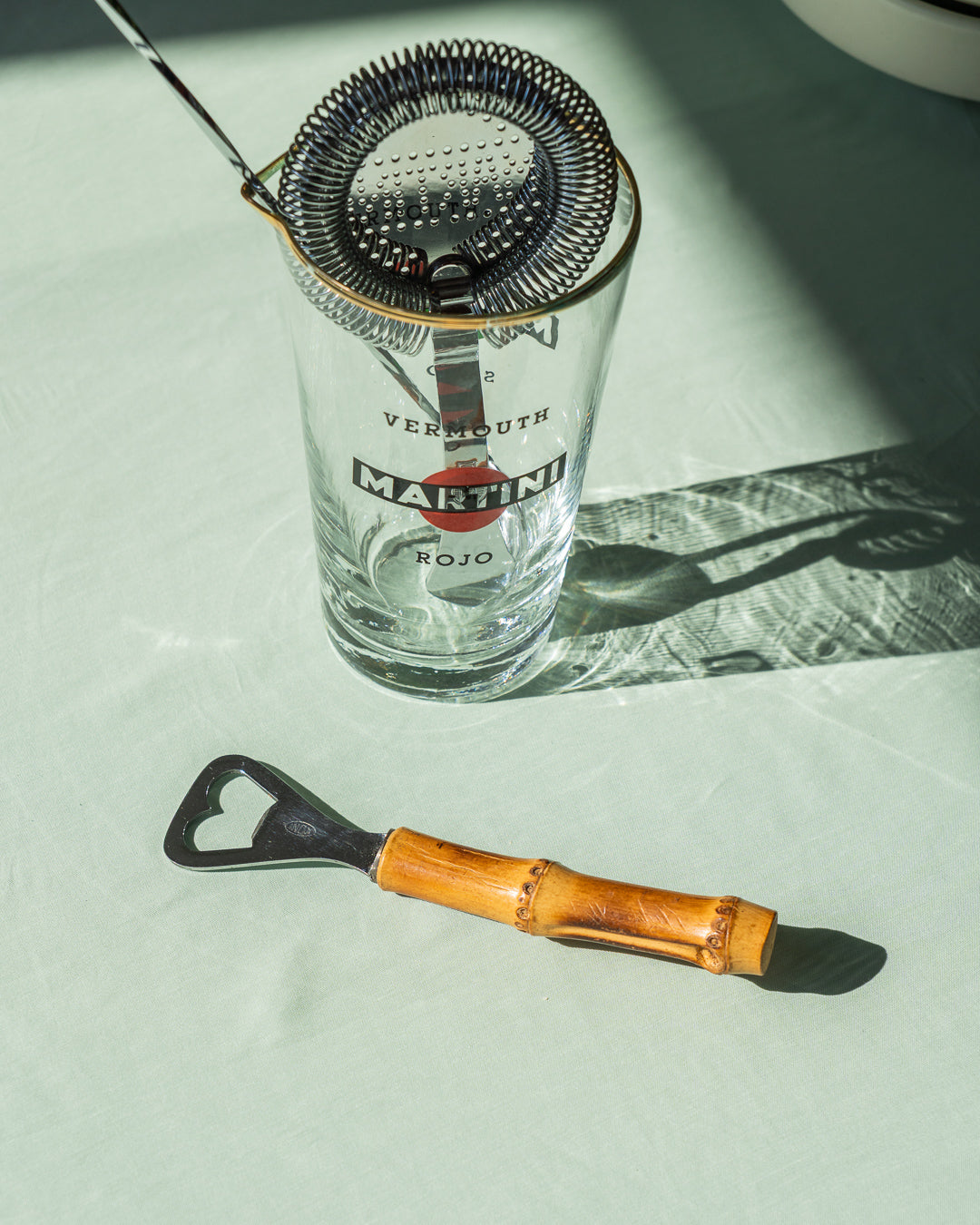 Vintage 1970s bamboo handle bottle opener – polished metal and natural bamboo – Vecino Shop