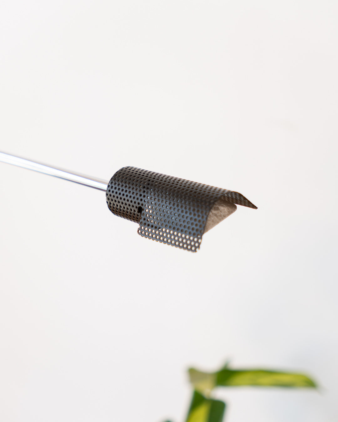 Vintage black and chrome floor lamp with perforated metal diffuser, adjustable height 1.50–1.80 m – Vecino Shop