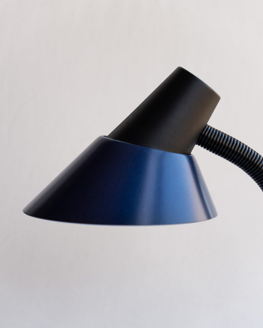Vintage blue and black desk lamp with flexible neck and built-in organizer, designed by Massive in Belgium, 1980s - Vecino Shop