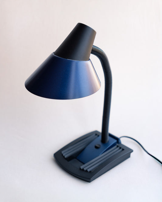 Vintage blue and black desk lamp with flexible neck and built-in organizer, designed by Massive in Belgium, 1980s - Vecino Shop