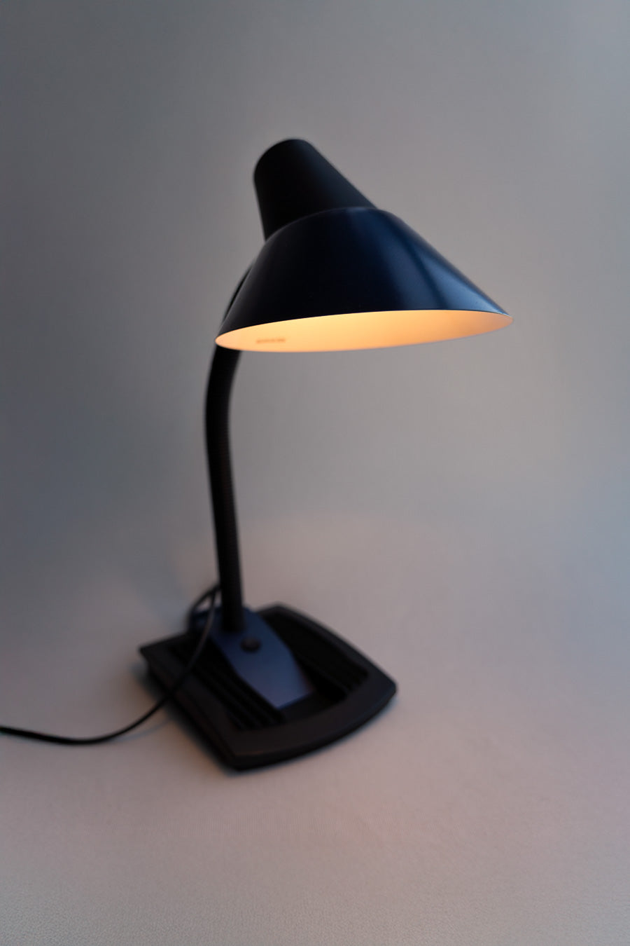 Vintage blue and black desk lamp with flexible neck and built-in organizer, designed by Massive in Belgium, 1980s - Vecino Shop