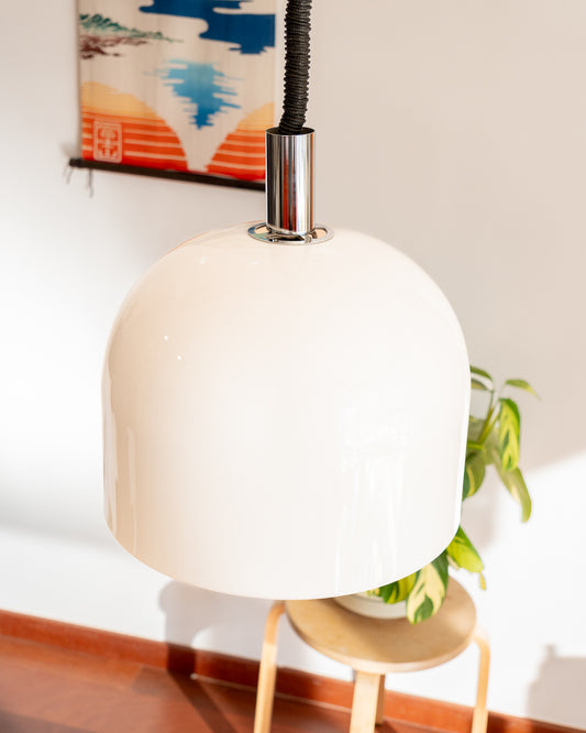 Vintage white acrylic extendable ceiling lamp with chrome accents, 1970s | Vecino Shop