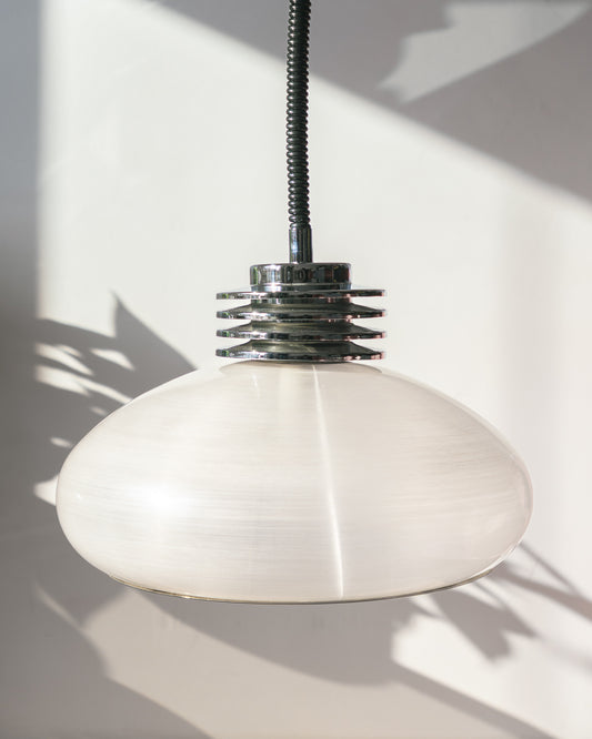 Vintage Space Age extensible ceiling lamp with chrome details and brushed plastic shade – Vecino Shop.