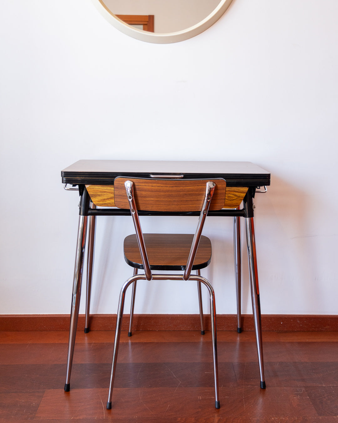 Vintage 1960s folding formica table with chrome legs and matching chair – Vecino Shop