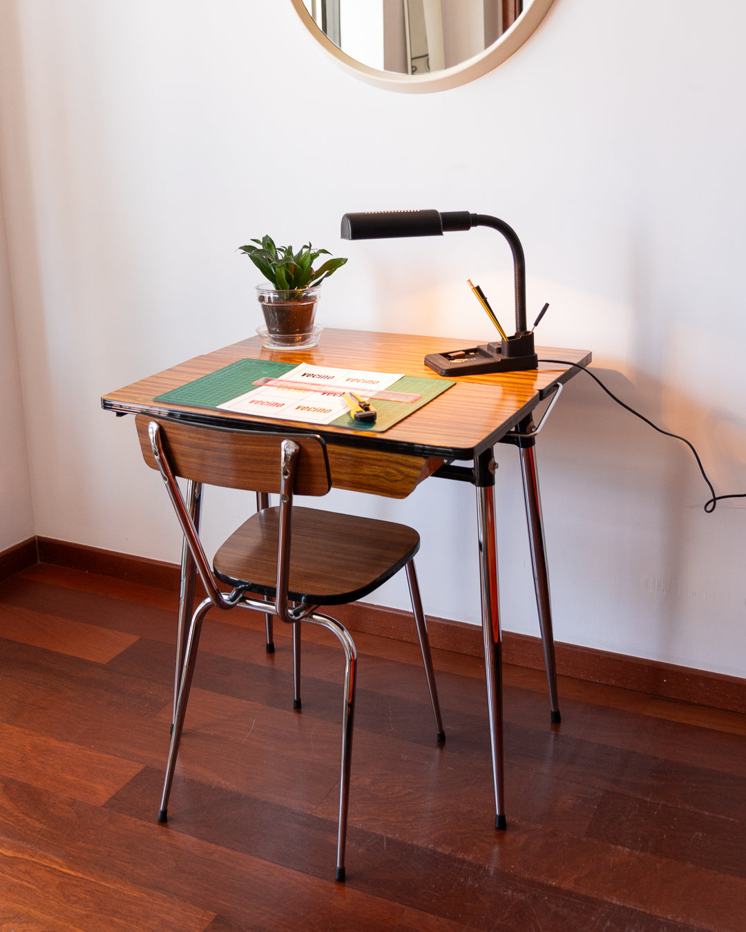 Vintage 1960s folding formica table with chrome legs and matching chair – Vecino Shop