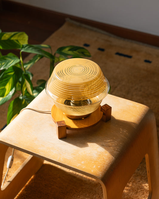 Vintage 1970s wood and painted glass table lamp – Scandinavian style – Vecino Shop