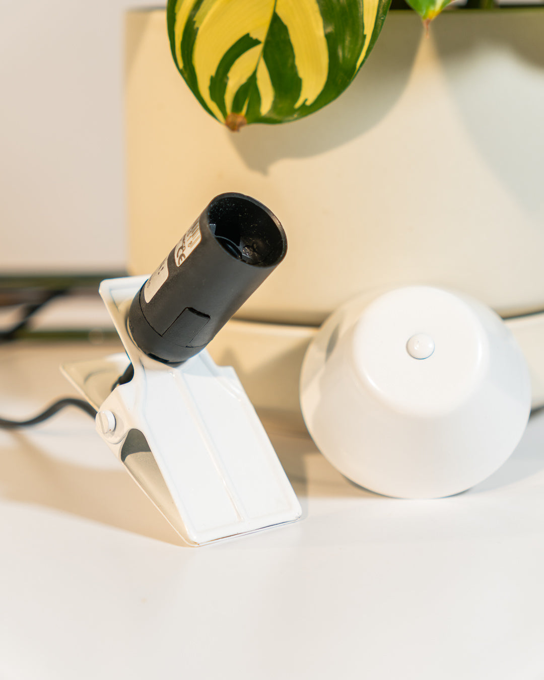 Vintage E.P.T. mini mushroom clip lamp in white, 1990s Spanish design with clip base. Vecino Shop