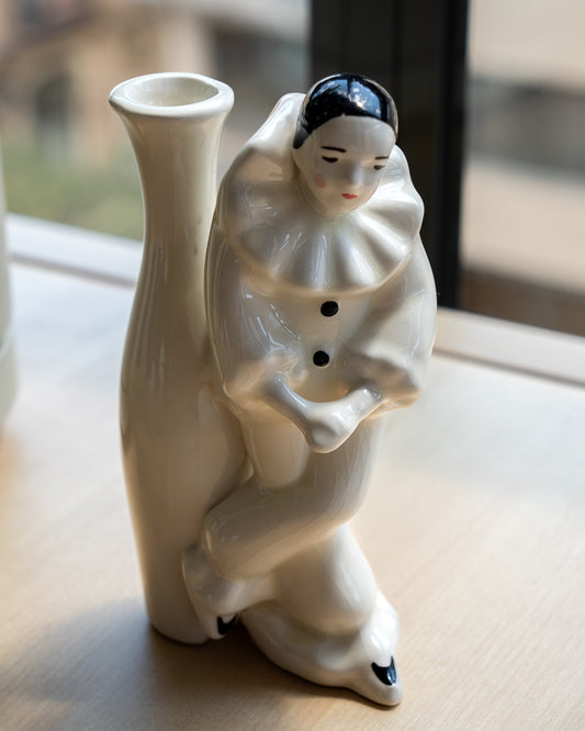 Vintage 1970s Pierrot Harlequin ceramic vase figurine