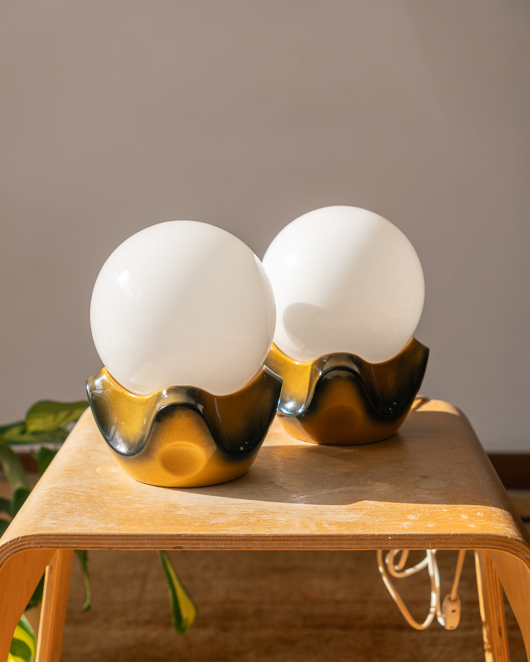 Vintage Space Age opalina glass Table Lamp set with ceramic base – Vecino Shop