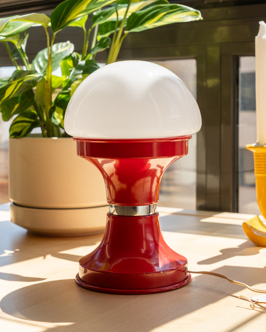 Space Age Table Lamp – Red Tam Tam Base & Mushroom Shade